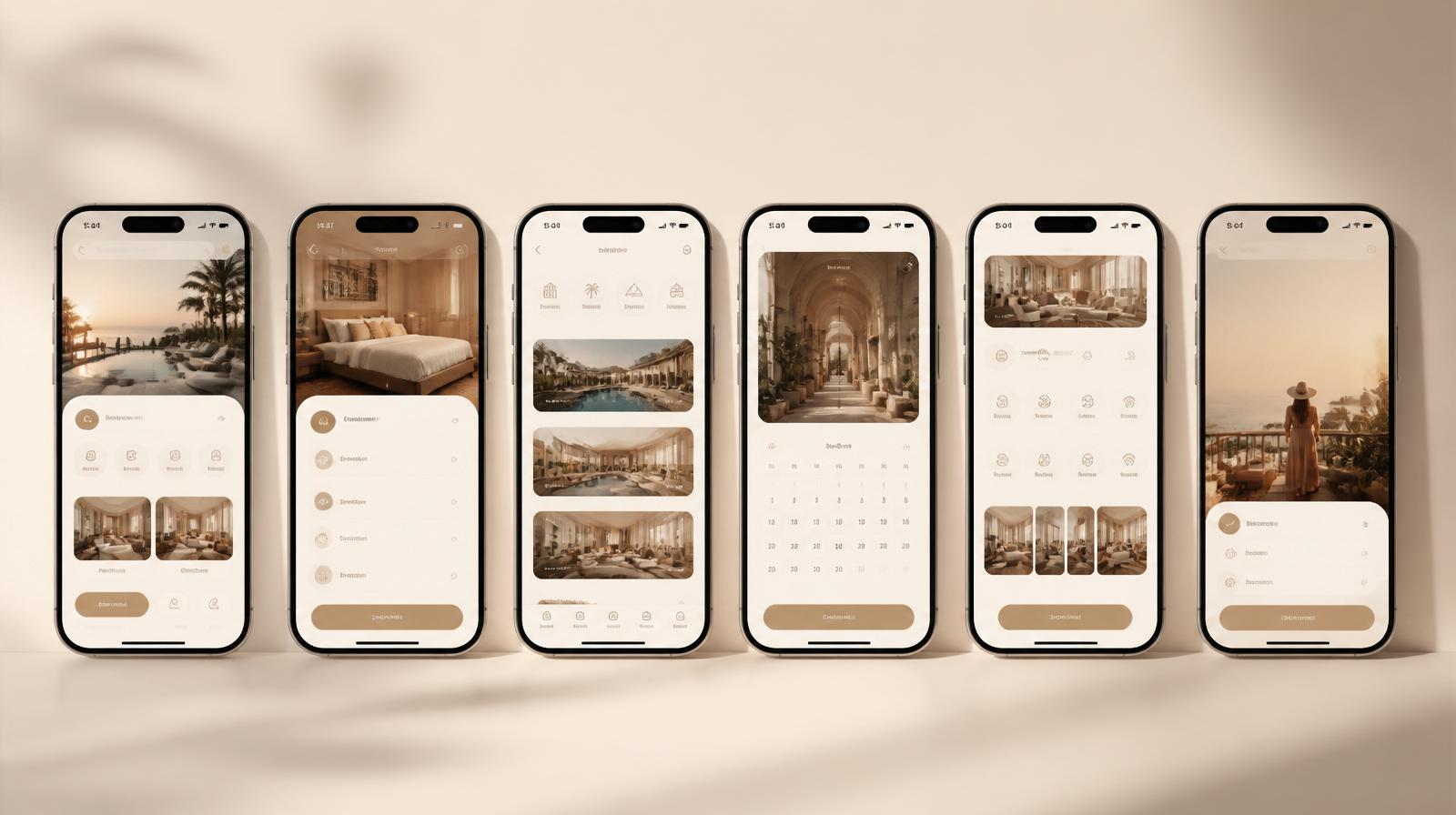 Six booking app screens